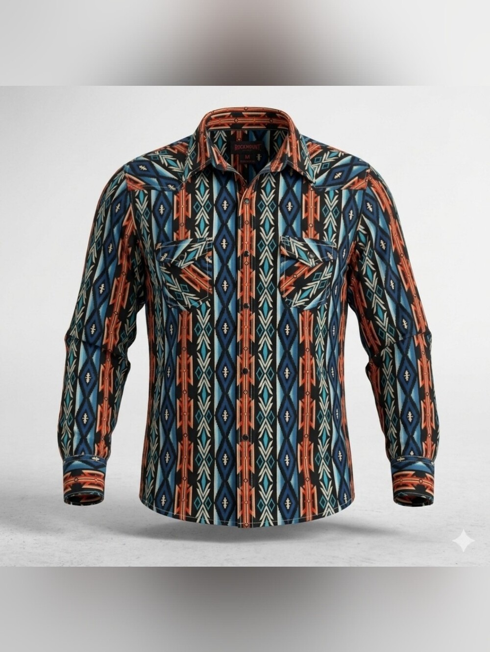 Rock & Roll Denim Boy's Medium Red White And Blue Aztec Print Snaps Front Shirt